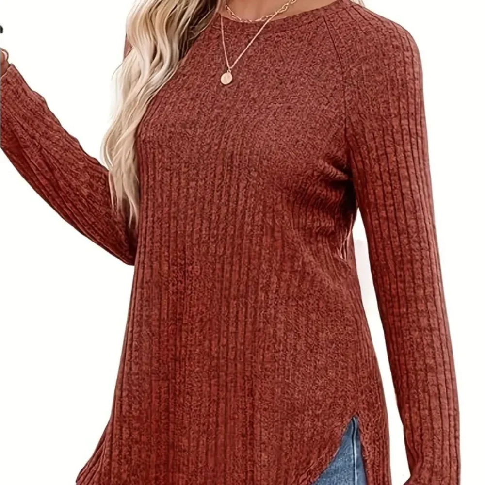 Rust Ribbed Knit Sweater - Picture 1 of 2